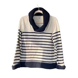 S2 J. Crew Cream Blue Stripe Sweater Cowl Neck Top Size Small